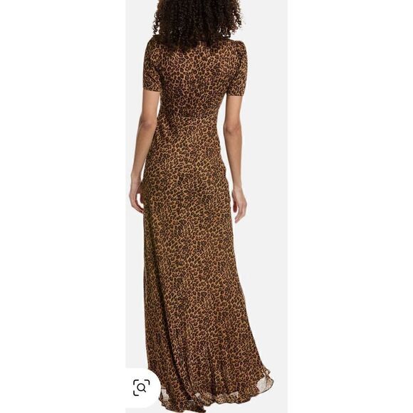 Staud Lea Knot-Front Puff-Shoulder Maxi Dress in Animal-NWOT Size 00 - Picture 5 of 9